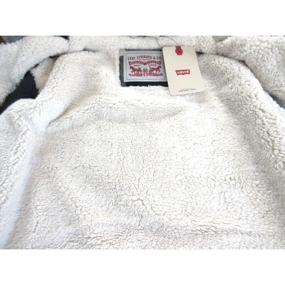 Levi's Men's Cotton Putty Brown Plaid Sherpa Lined Hooded Shirt Jacket NWT - Picture 2 of 8